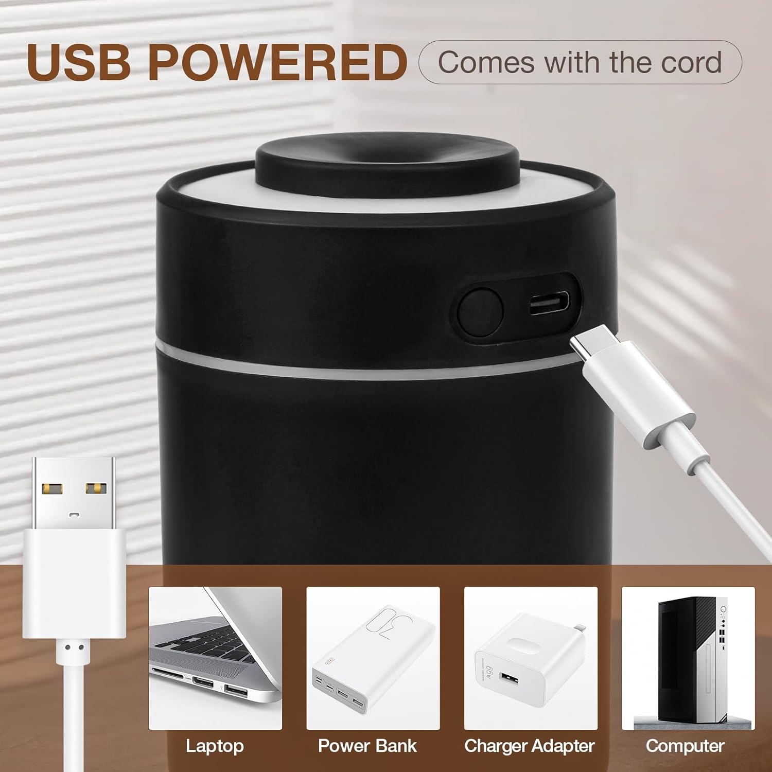 Portable Mini Humidifier, 180ml USB Cool Mist Small Humidifiers for Bedroom, Personal Desktop Humidification for Car Office Travel & Indoor Plants