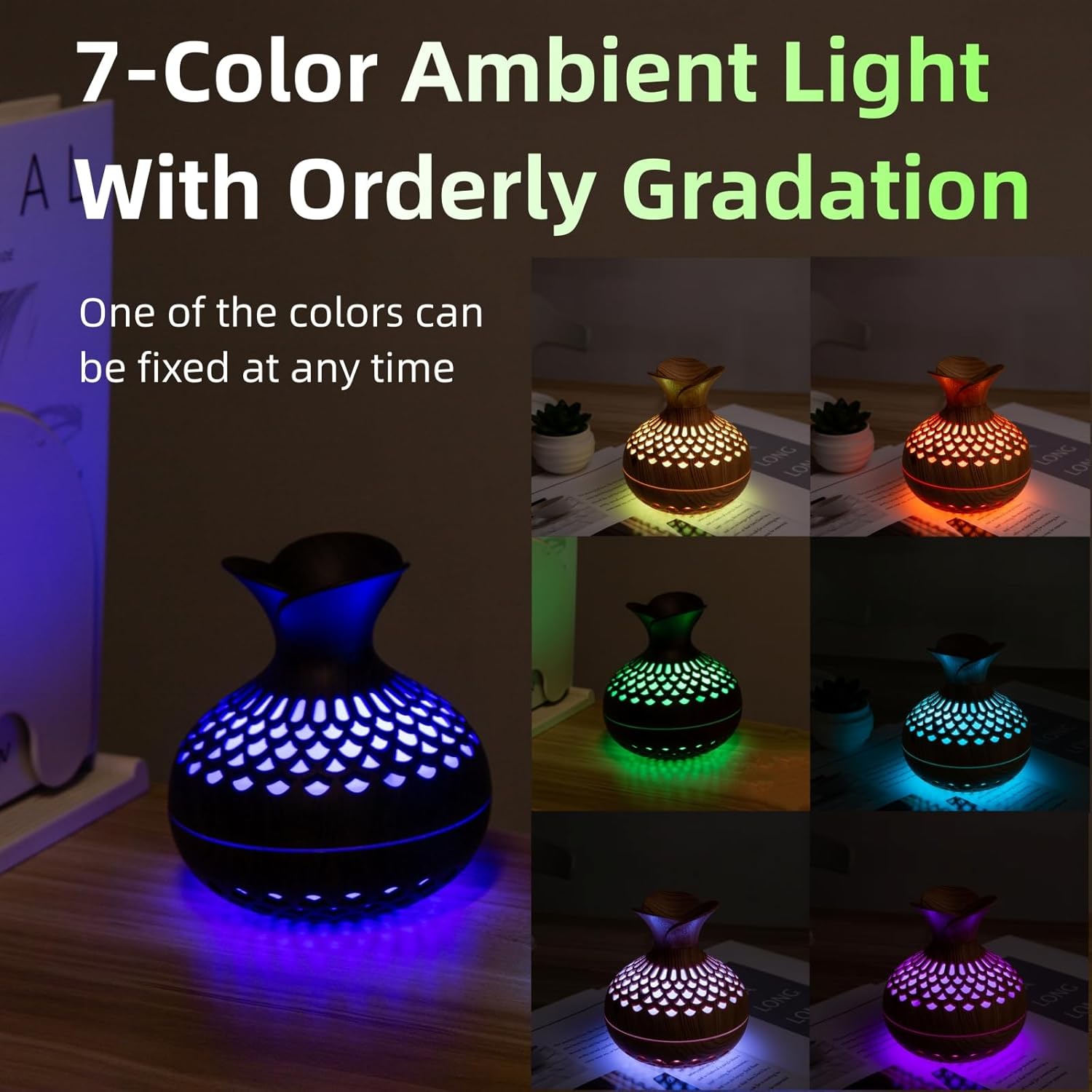 Colorful Cool Mini Humidifier, Flower Shape USB Personal Desktop Humidifier for Car, Office Room, Bedroom,etc. 2 Mist Modes, 7 colors,Super Quiet