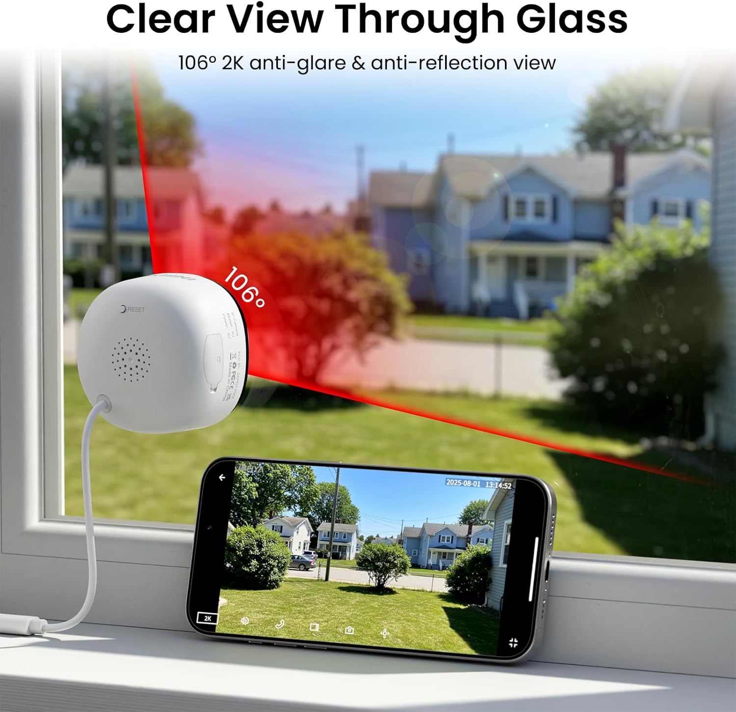 2K No Drill Window Camera-2 Pack 2.4Ghz & 5Ghz WiFi Dome Cameras for Home Security for Indoor & Outdoor Monitoring, Color Night Vision, Human Detection, 24/7 Recording, Ideal for Apartment