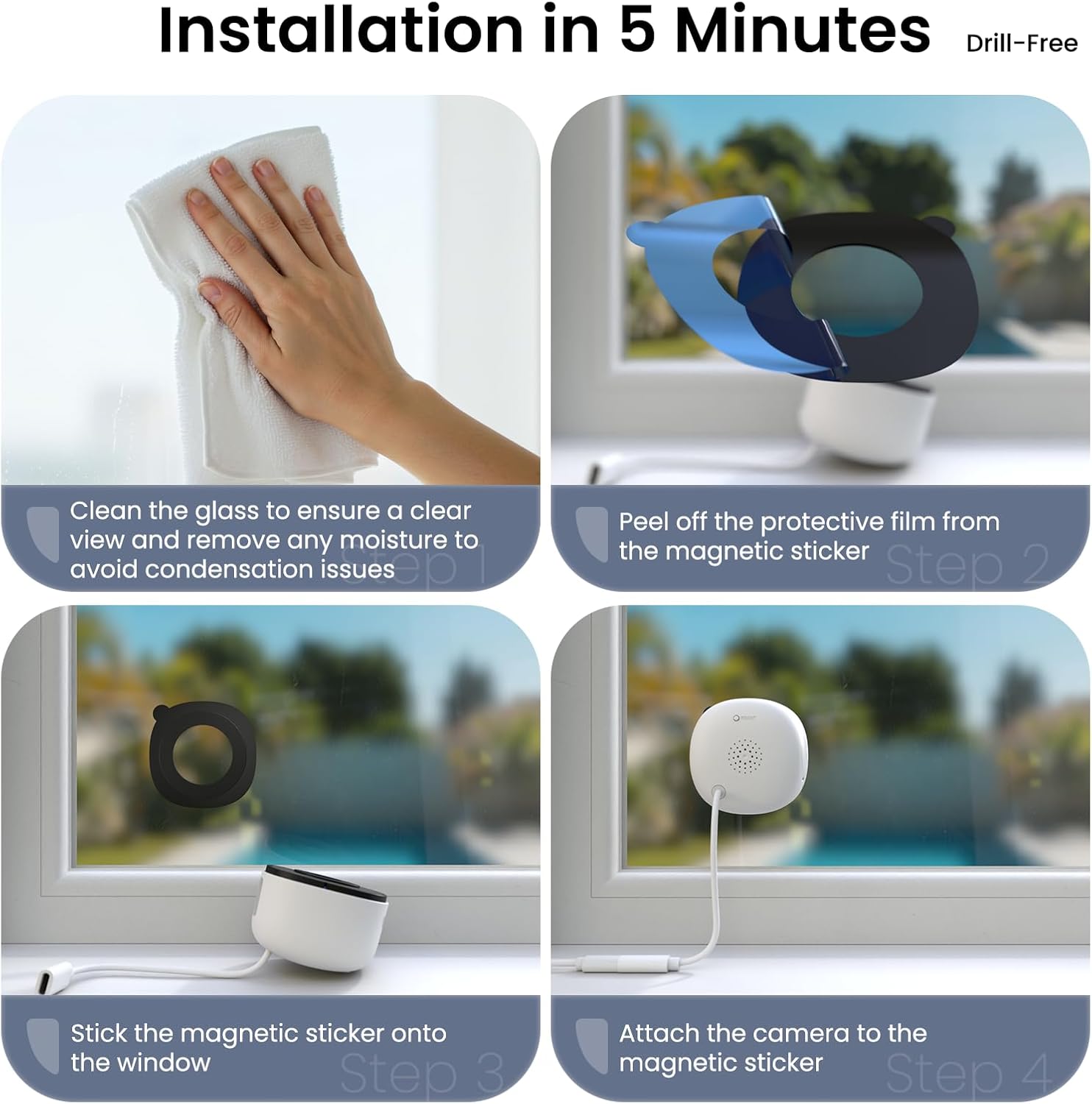 2K No Drill Window Camera-2 Pack 2.4Ghz & 5Ghz WiFi Dome Cameras for Home Security for Indoor & Outdoor Monitoring, Color Night Vision, Human Detection, 24/7 Recording, Ideal for Apartment