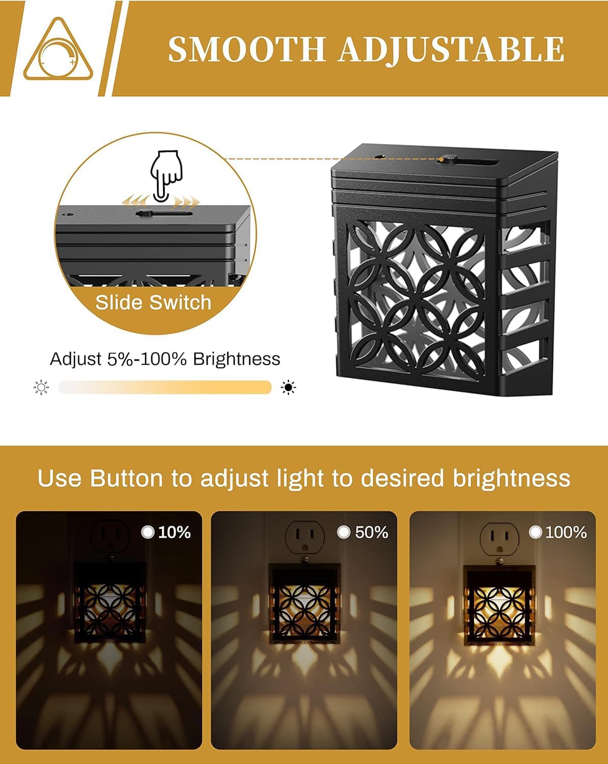 Night Lights Night Lights Plug Into Wall, Dusk to Dawn Sensor, Adjustable Brightness, Decorative Nightlight for Bathroom, Hallway, Stairway, Soft White 3000K, 1 Pack