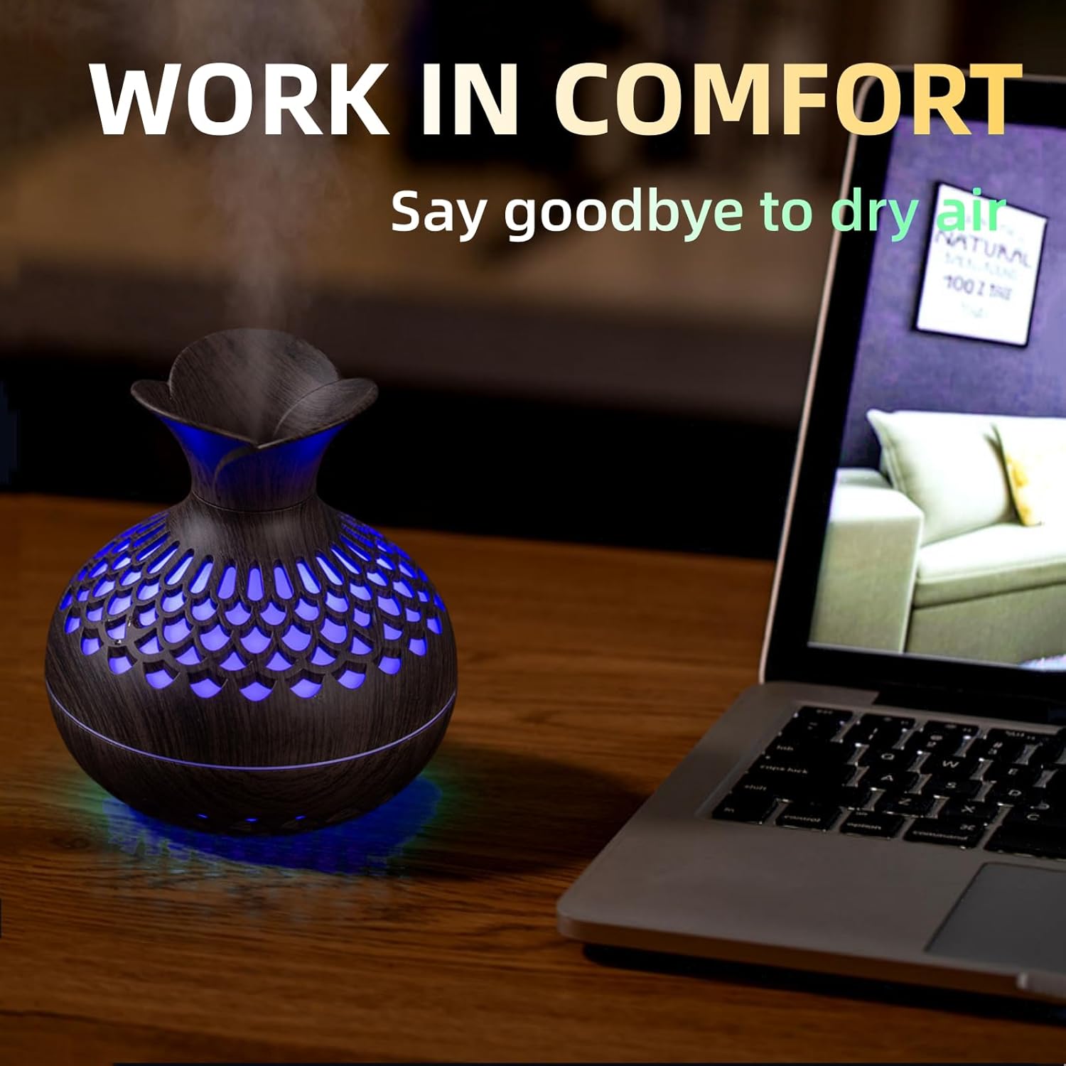 Colorful Cool Mini Humidifier, Flower Shape USB Personal Desktop Humidifier for Car, Office Room, Bedroom,etc. 2 Mist Modes, 7 colors,Super Quiet