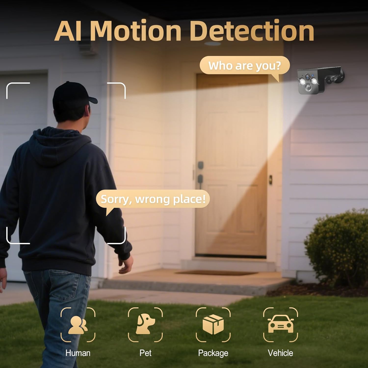 Solar Security Cameras Wireless Outdoor 2K Battery Powered AI Motion Detection 2-Way Talk Color Night Vision WiFi Waterproof SD/Cloud Storage Non-stop Solar Panel Camera Outdoor Wireless 2-Pack