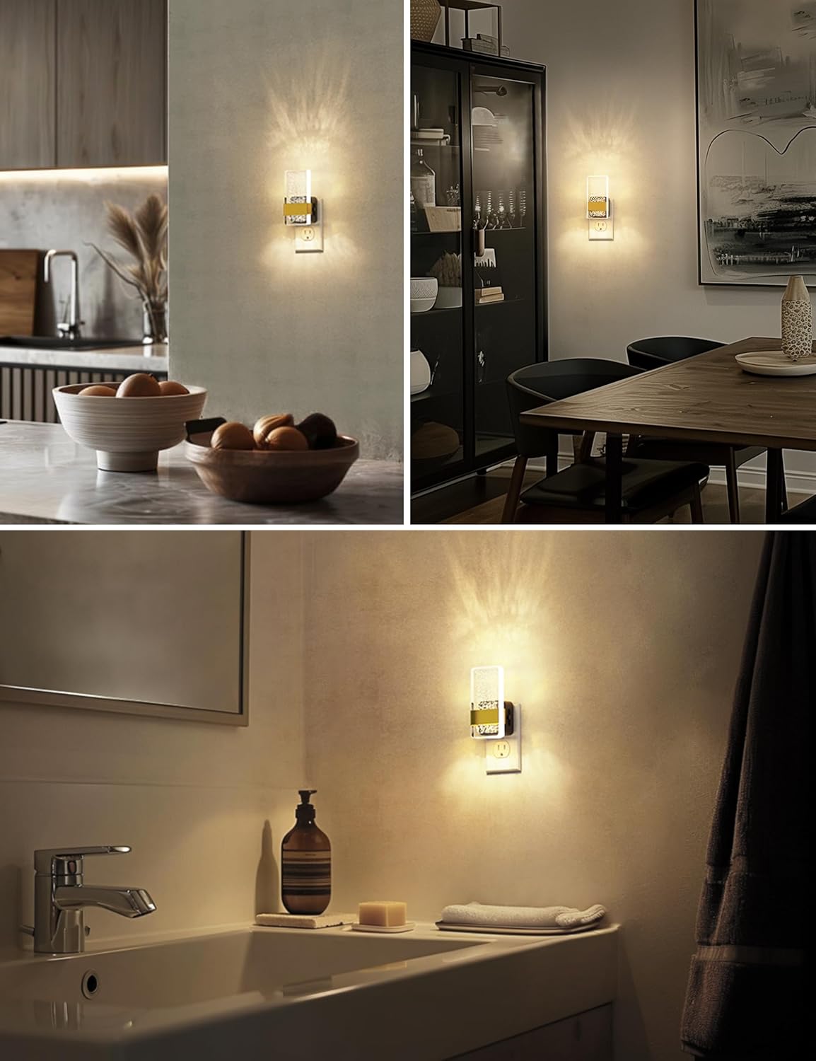 Night Lights Plug Into Wall, 2 Pack Plug in Night Light LED with Dusk to Dawn Sensor, 0-100LM Dimmable Nightlight, Wall Sconce-Style Design Nightlights for Bathroom