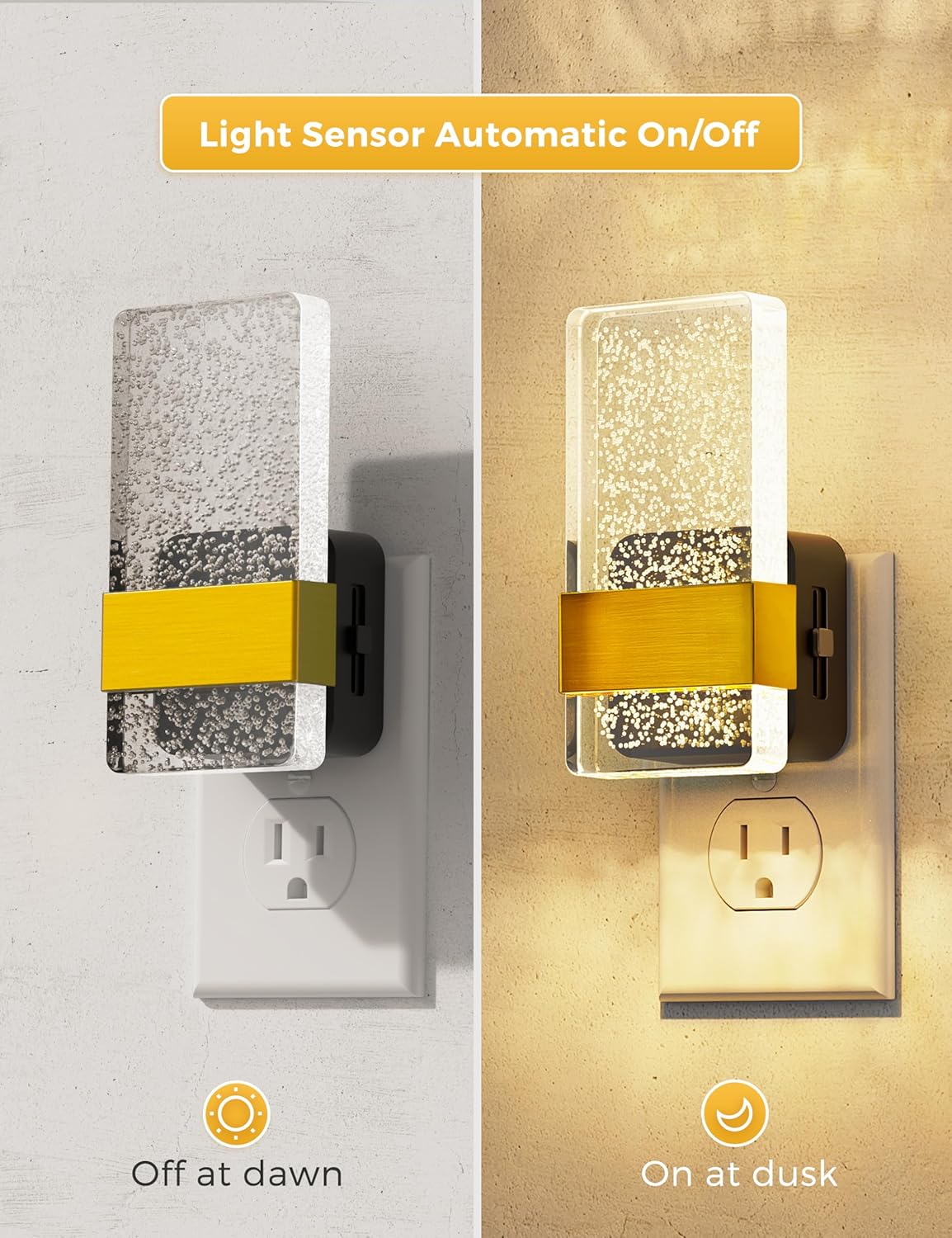 Night Lights Plug Into Wall, 2 Pack Plug in Night Light LED with Dusk to Dawn Sensor, 0-100LM Dimmable Nightlight, Wall Sconce-Style Design Nightlights for Bathroom