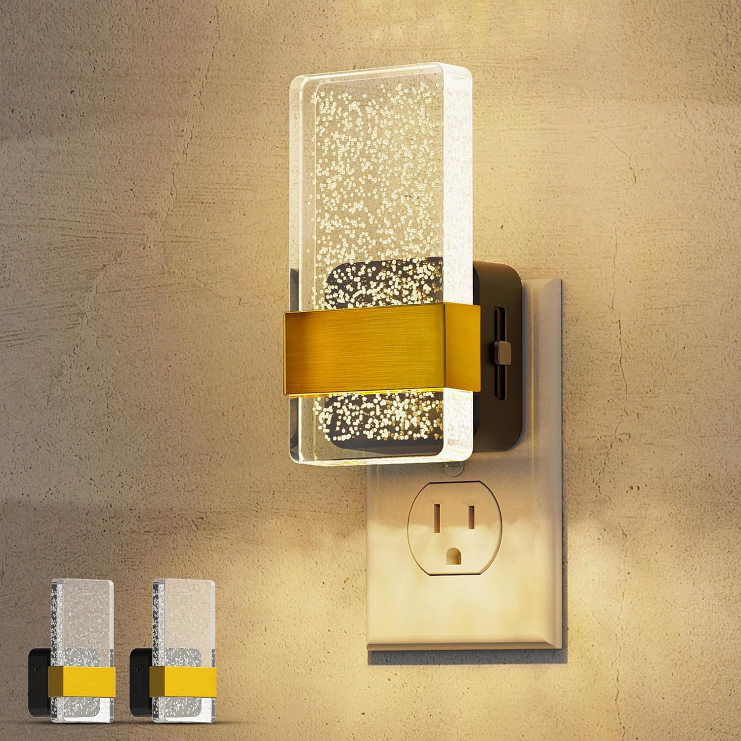 Night Lights Plug Into Wall, 2 Pack Plug in Night Light LED with Dusk to Dawn Sensor, 0-100LM Dimmable Nightlight, Wall Sconce-Style Design Nightlights for Bathroom